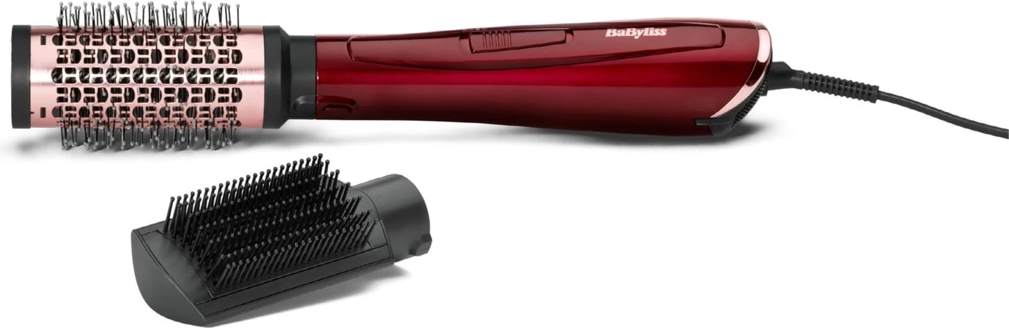 Furçë flokësh me ajër të ngrohtë 2-në-1, BaByliss AS812PE, 1000W, furçë 50mm titanium-keramike, teknologji jonike, e kuqe
