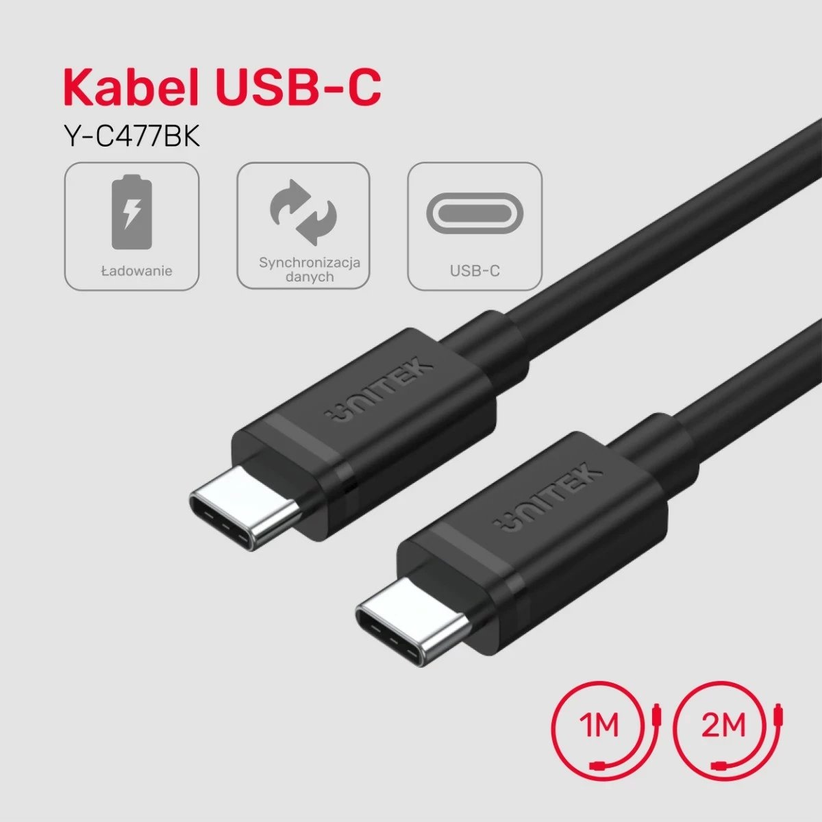 Kabllo Unitek USB-C në USB-C, 2m, e zezë