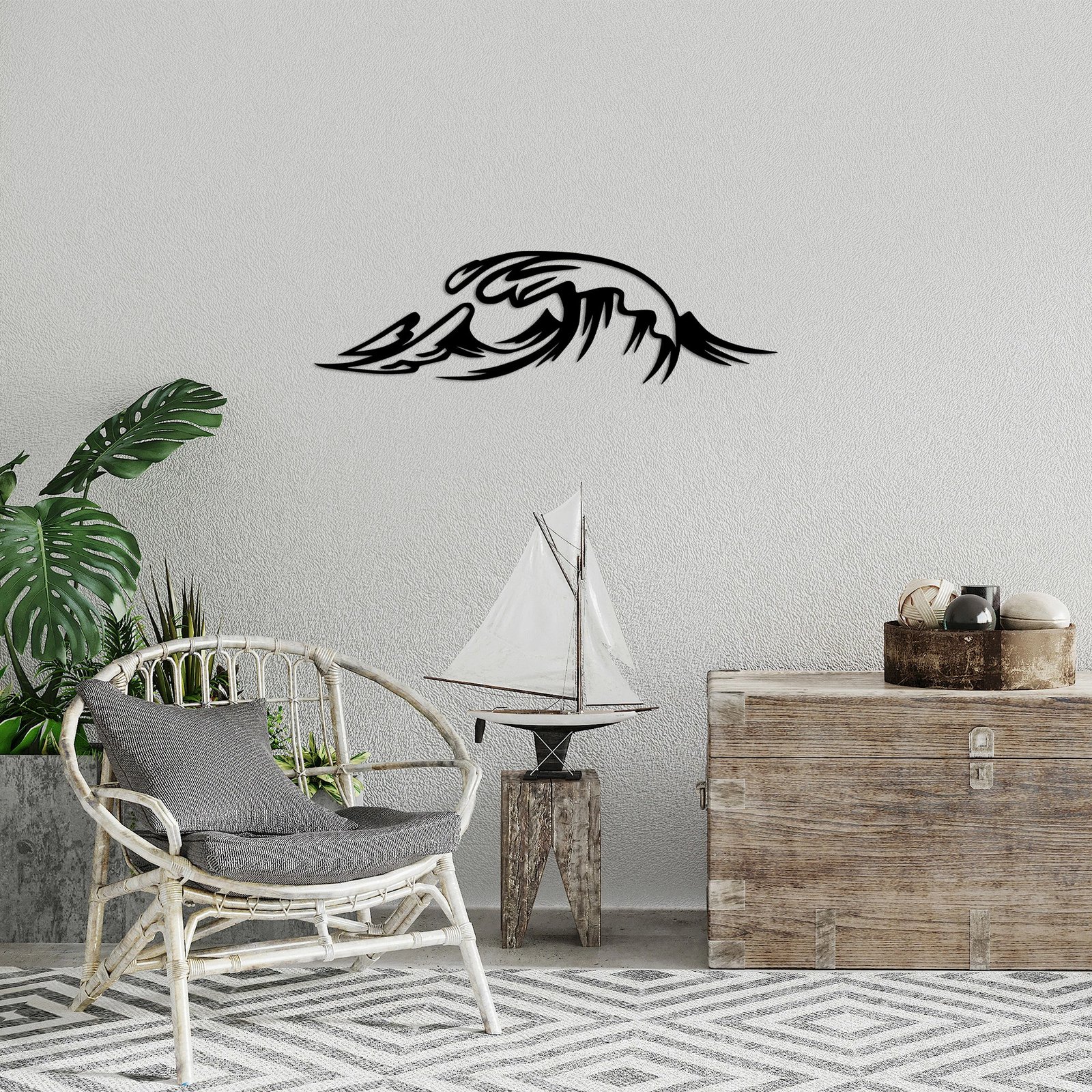 Aksesor dekorativ muri prej metali, Wallity, valë, i zi, 20x70cm