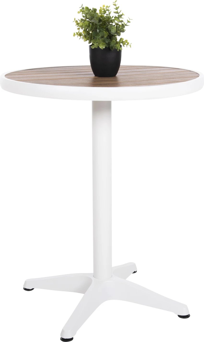 Tavolinë e rrumbullakët alumini ALEXA FH6086.02, sipërfaqe polywood ngjyrë natyrale, Φ60x73H cm