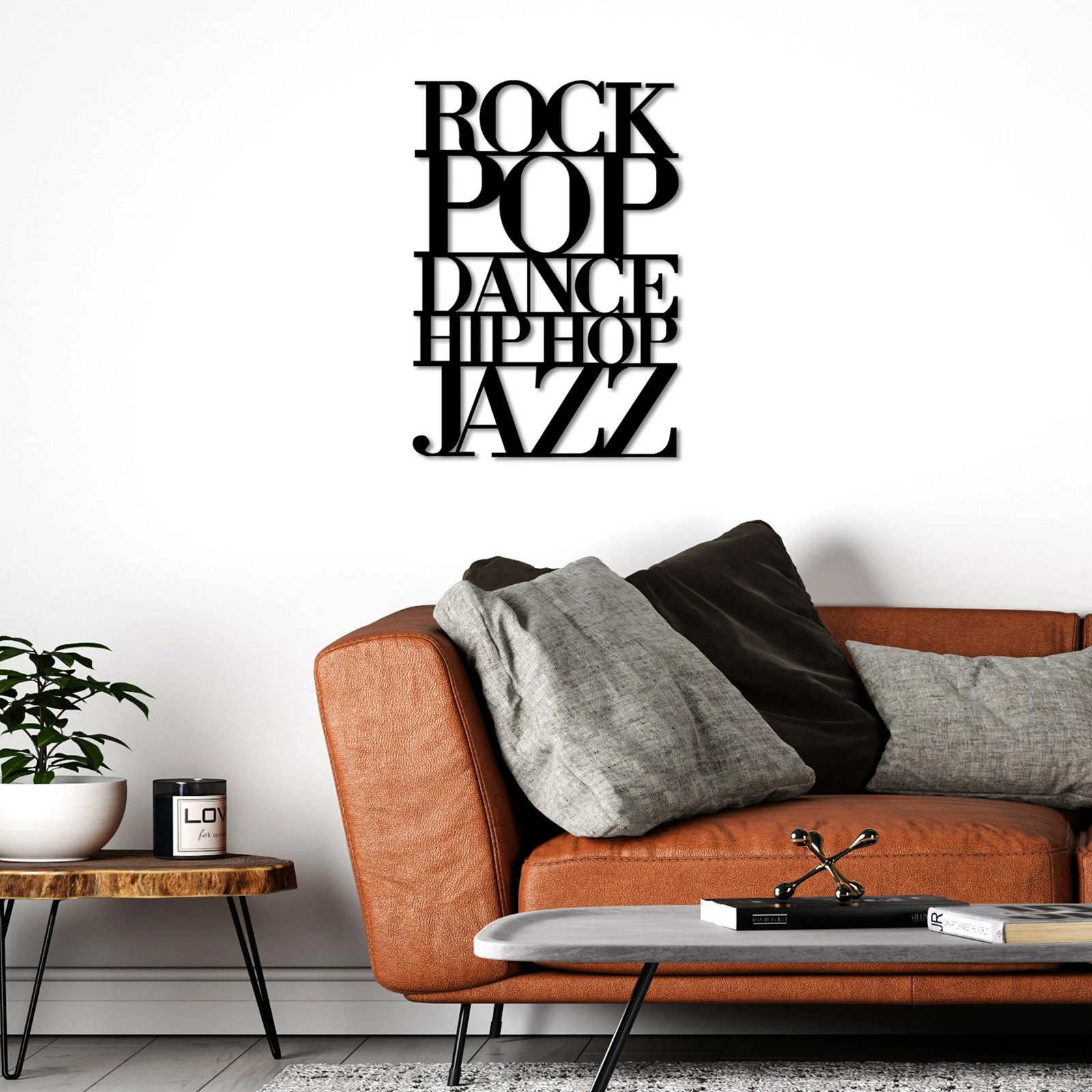 Aksesor dekorativ metalik për mur, Wallity, We Love Music - M, ngjyrë e zezë, 57x40cm