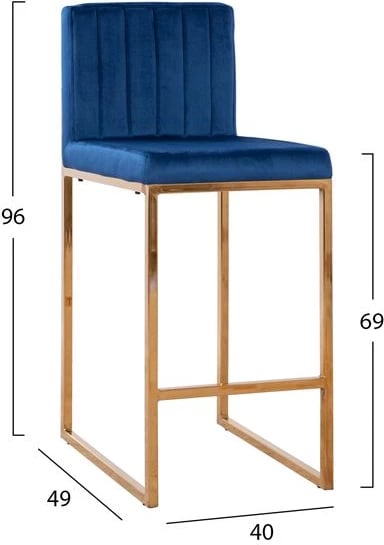 Karrige për bar Piper, kadife blu & kornizë metalike ari FH8525.08 40x49x96cm, set prej 2 copë