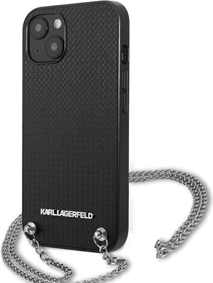 Mbështjellës Karl Lagerfeld Leather Textured and Chain për iPhone 13/14/15 6.1", Zi