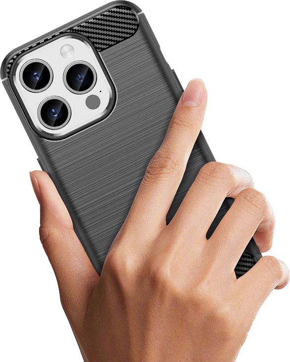 Mbështjellës Hurtel Carbon Case për iPhone 15 Pro, TPU, i zi