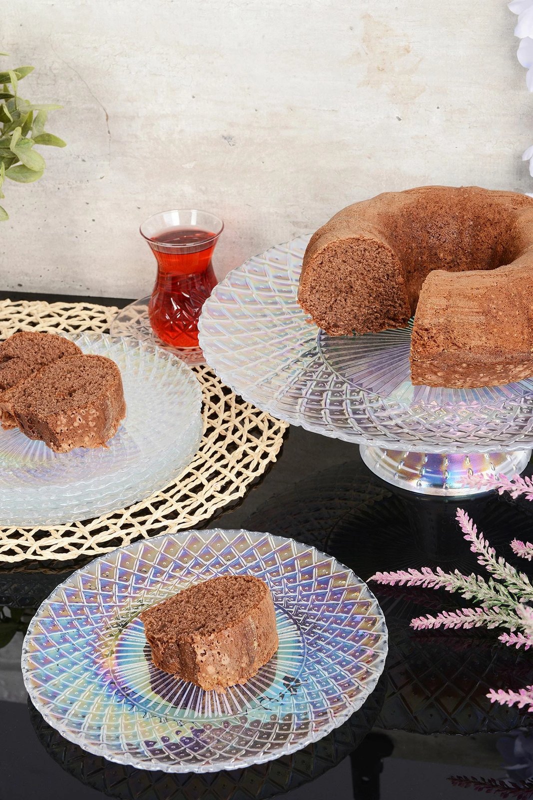Set për shërbim torte prej xhami, 7 pjesë, Hermia Belinda 7PTLS
