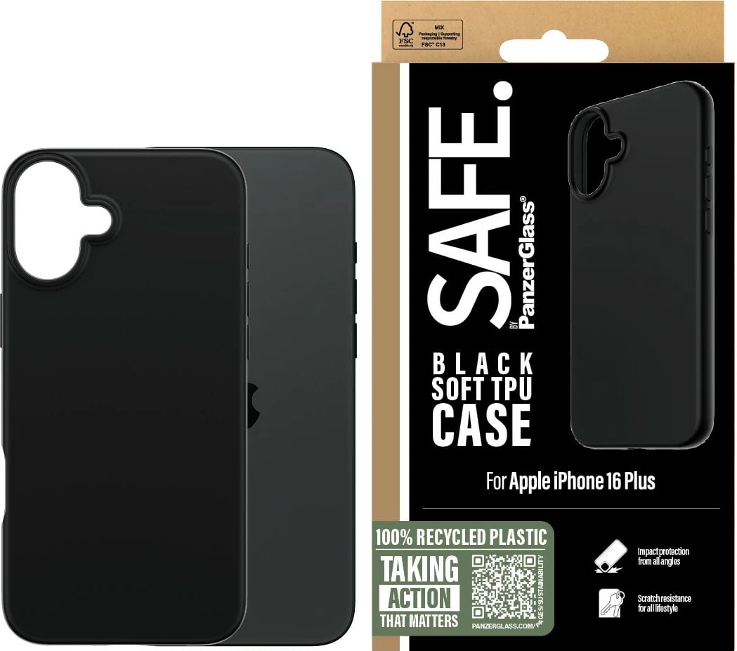 Mbështjellës PanzerGlass për iPhone 16 Plus, TPU, i zi