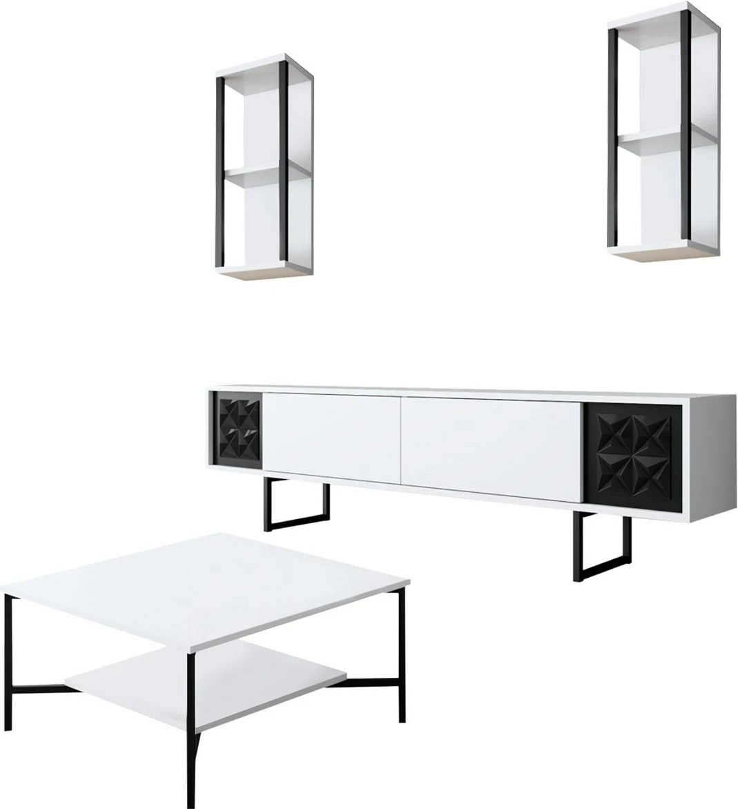 Set mobiljesh për dhomë dite Hanah Home, Black Line, e bardhë, e zezë