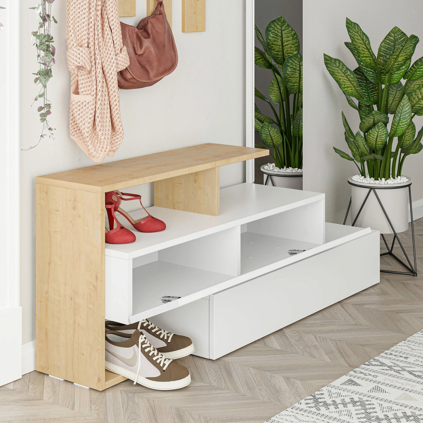 Stendë për korridor, Skye Decor, ngjyrë e bardhë dhe lis, Ramda