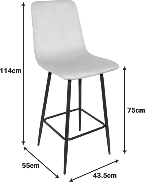 Karrige për bar Grato, stof ulliri, këmbë metalike të zeza, 43.5x55x114cm