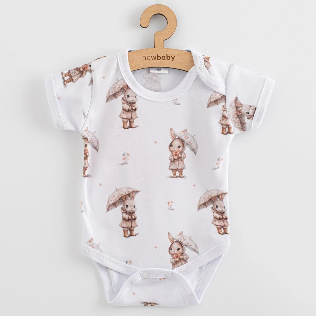 bodi bebe me mëngë të shkurta, New Baby, For Babies Bunny, 100% pambuk, madhësi 56 (0-3m), kafe
