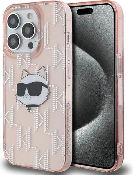 Mbështjellës Karl Lagerfeld IML Choupette Head & Monogram për iPhone 14 Pro Max, rozë