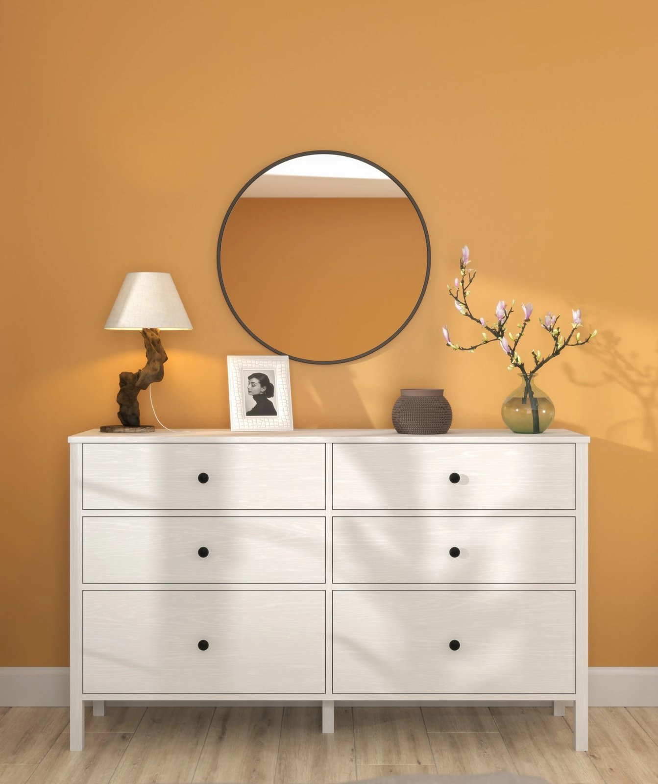 Komodë Hanah Home, FRN-20017, ngjyrë druri dhe e bardhë