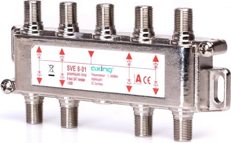 Ndarës kabllosh Axing SVE 8-01, 8 dalje, F connector, Gri
