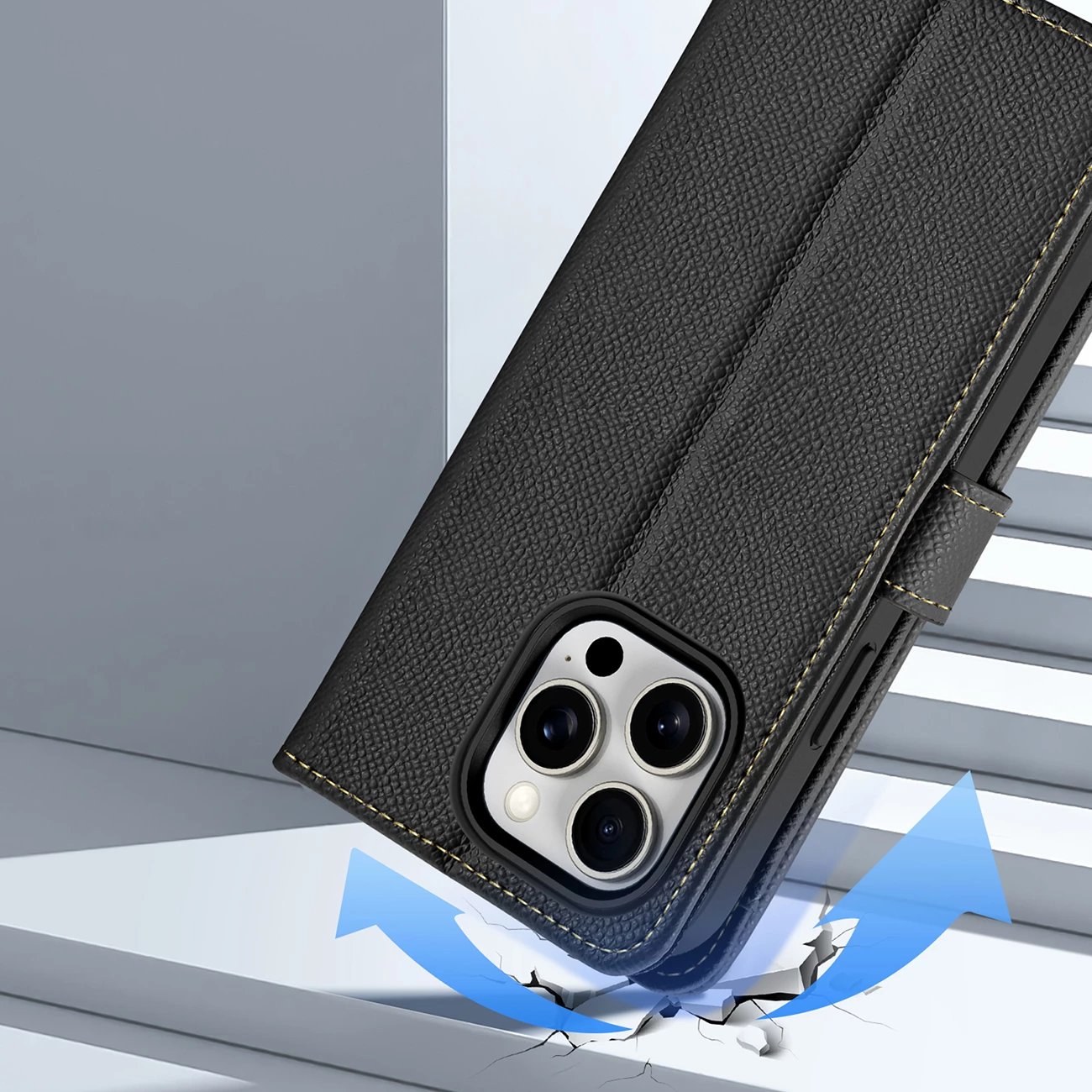 Mbështjellës Dux Ducis Lawa për iPhone 15 Pro Max, lëkurë, me portofol magnetik, i zi