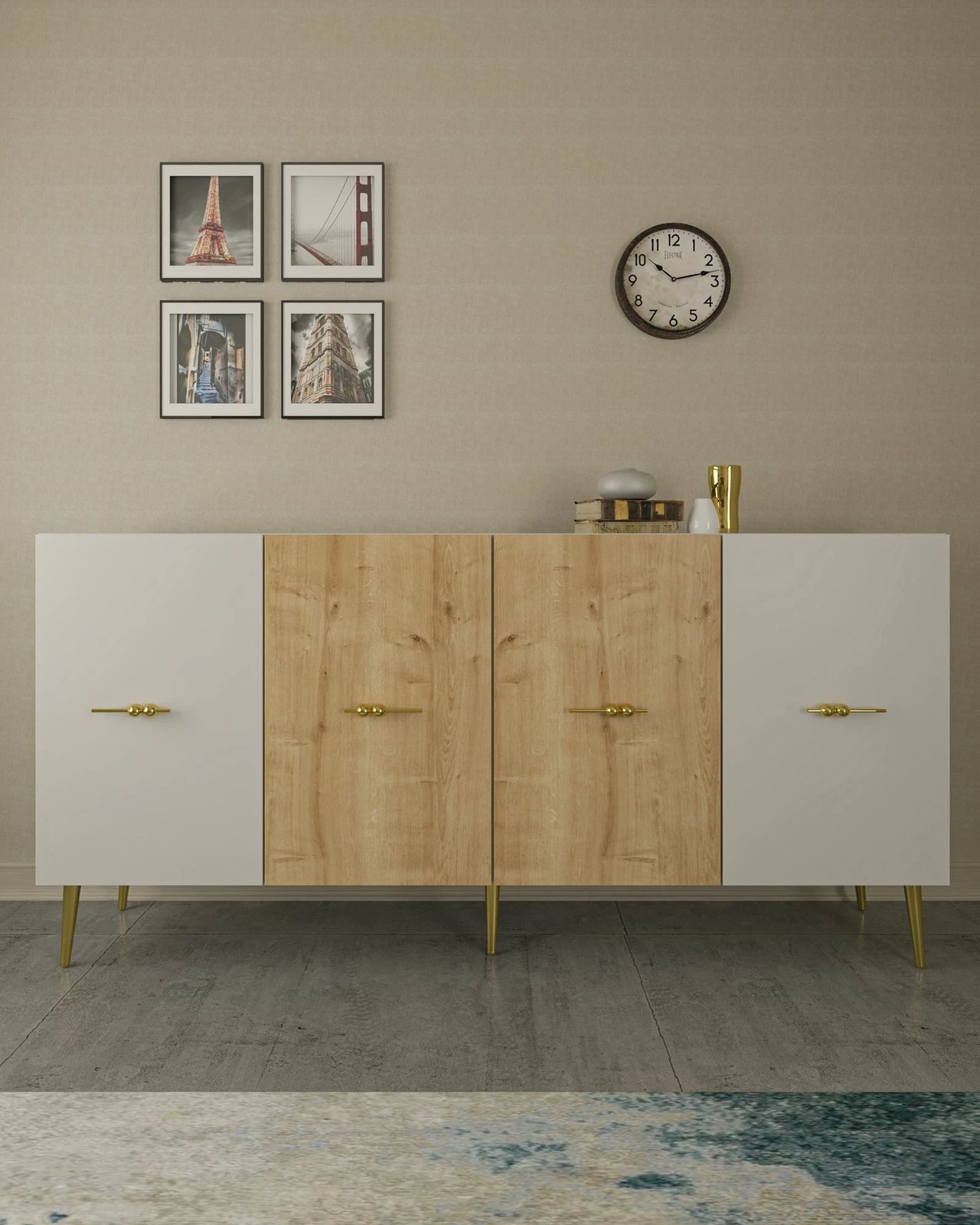 Konsol Skye Decor, Loop KB150, e bardhë, lisi sapphire