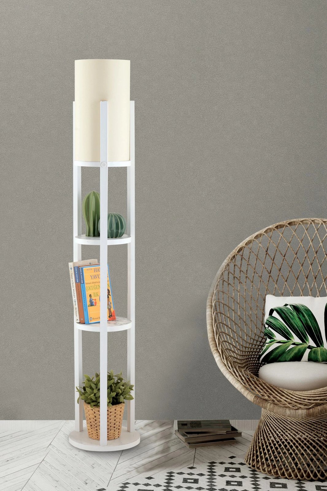 Llambë dyshemeje Opviq, Circle Nora - SMK, e bardhë, me rafte