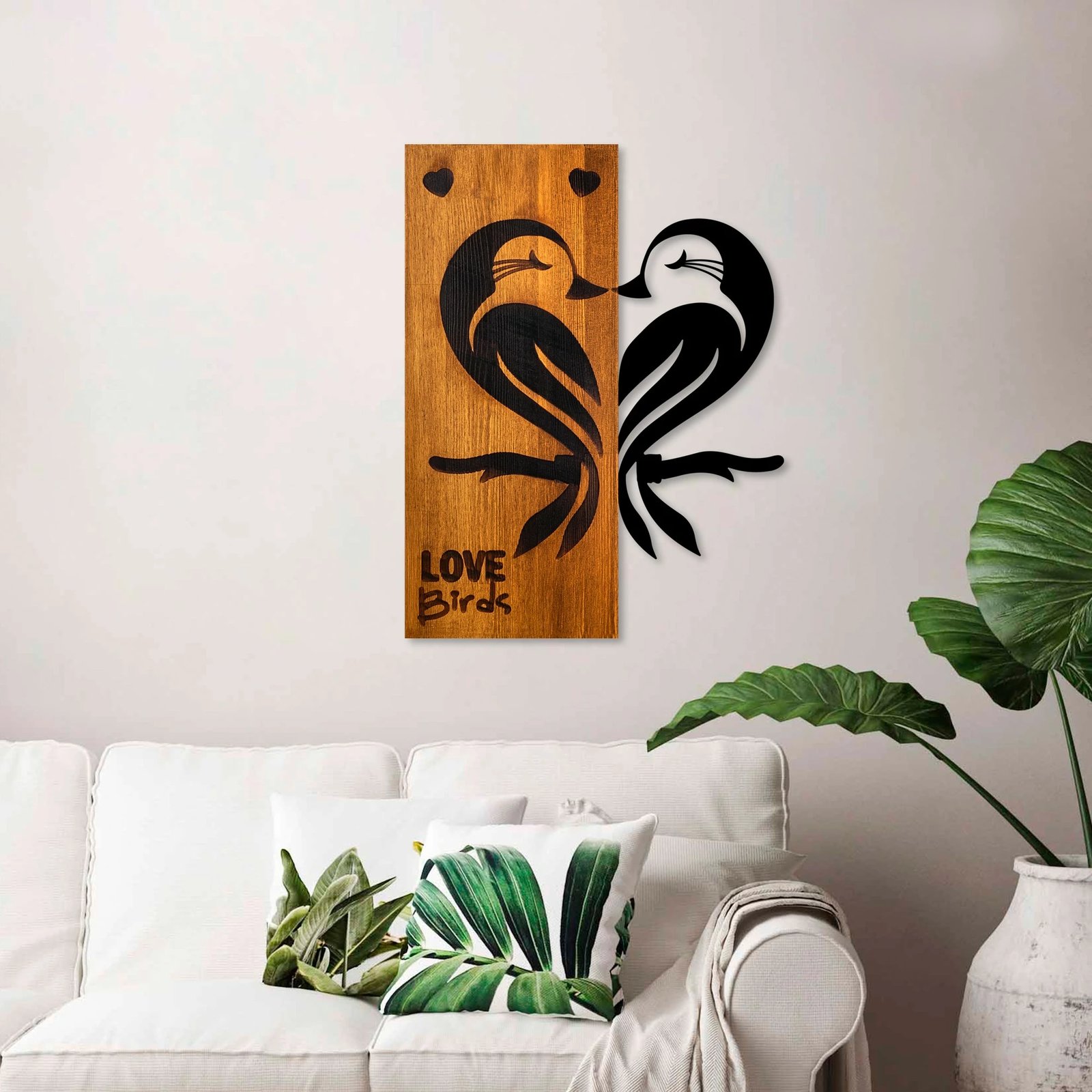 Aksesor dekorativ për mur, dru arre, zogj dashurie, Wallity, Love Birds 5