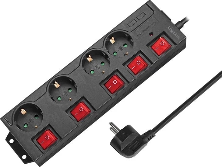 Kabllo vazhduese Logilink, 4 priza, 1.5 m, e zezë