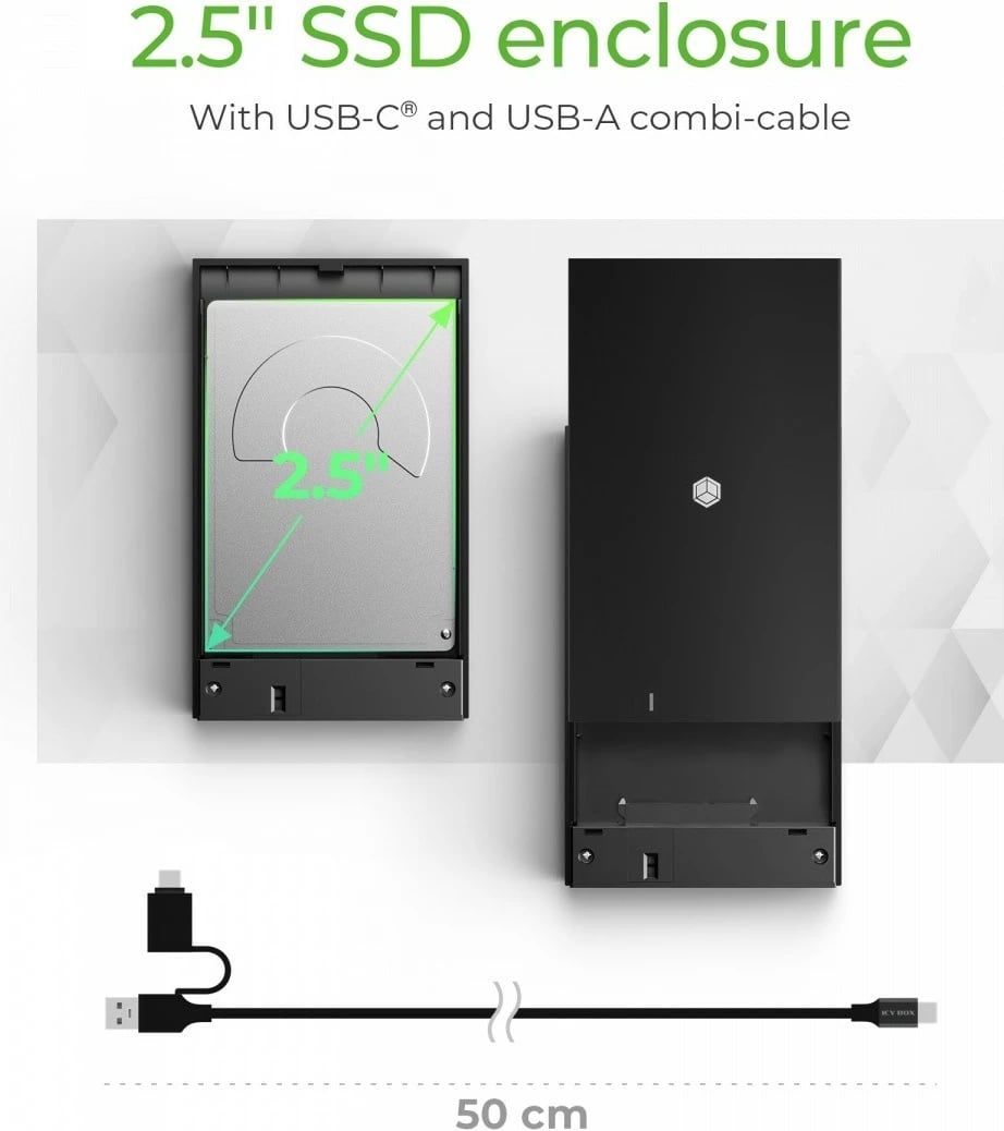 Kasë e jashtme IcyBox IB-200T-C3 për SSD/HDD 2.5", USB 3.2 Gen 1, e zezë
