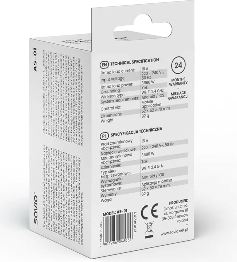 Prizë e mençur Wi-Fi Savio AS-01, set 3 copë, e bardhë