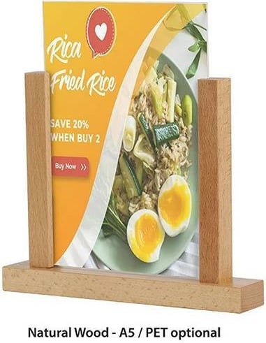 Mbajtës druri për tavolinë NEXT, për menu A5, me mbajtës dyansh, Natyral