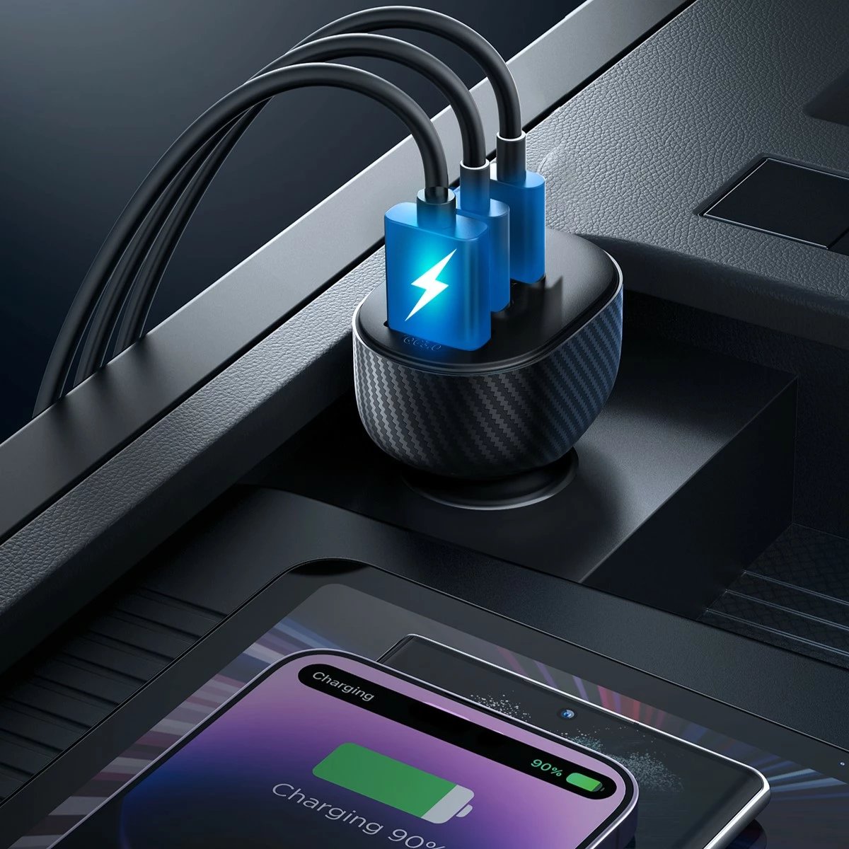 Karikues veture Joyroom JR-CCD04, 30W, 2x USB-C, USB-A, me ekran, i zi