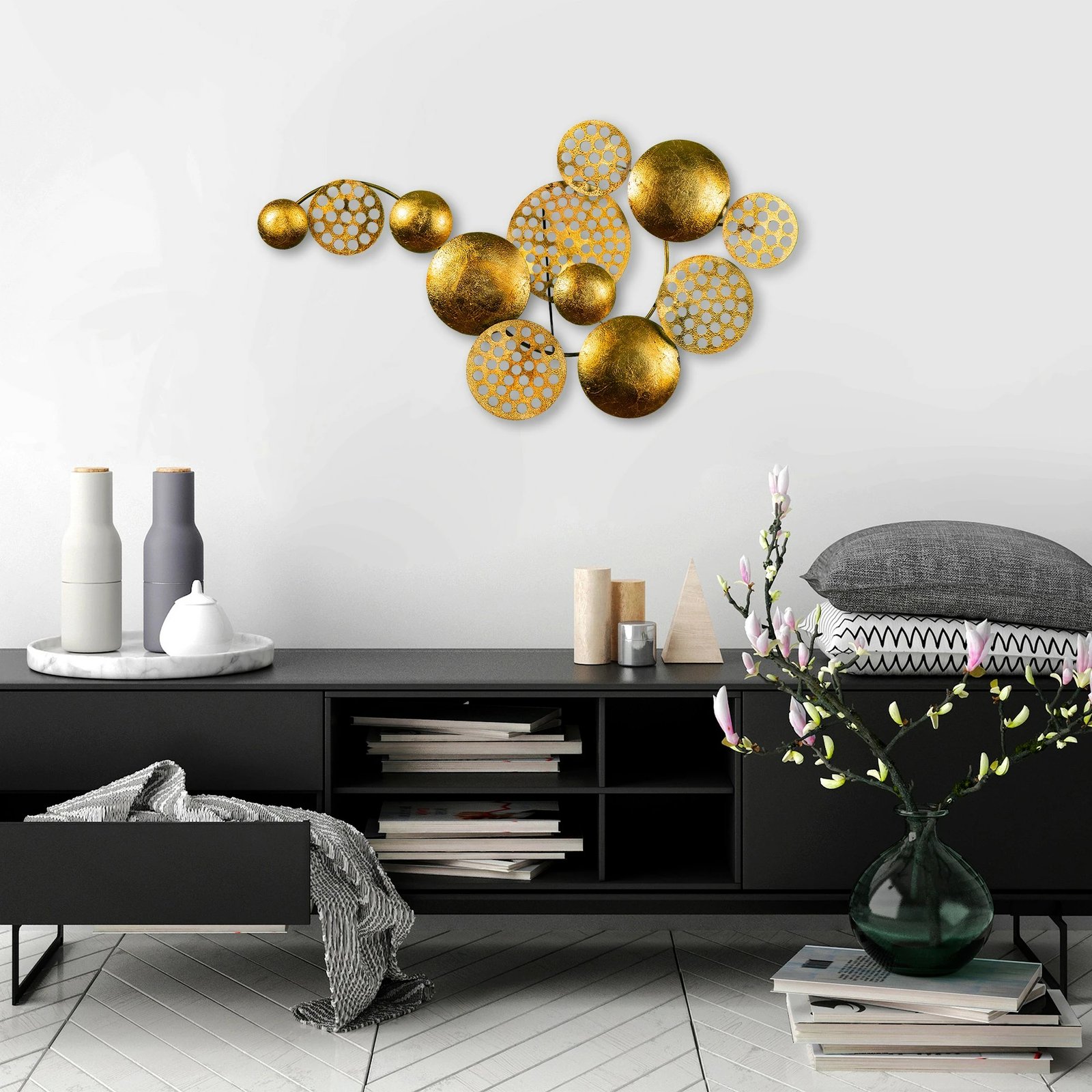 Aksesor dekorativ metalik për mur, Wallity Aurora 4, ngjyrë ari, 45x82cm