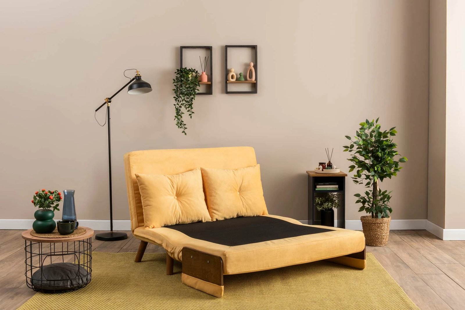 Divan i shndërrueshëm në krevat, 2 vende, Cosmo, ngjyrë mustard