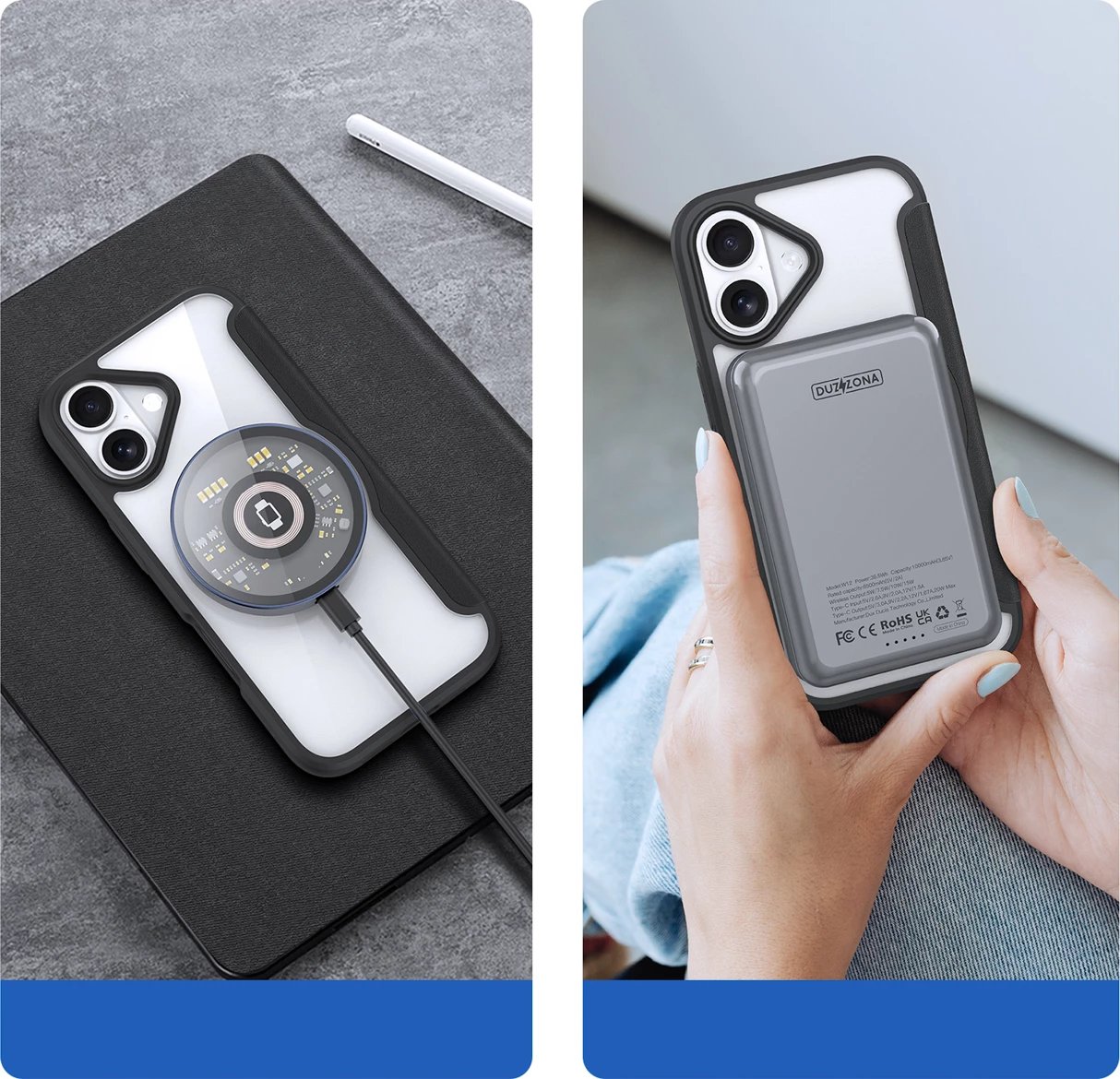 Mbështjellës Dux Ducis Skin X Pro për iPhone 17, me portofol, MagSafe, e zezë