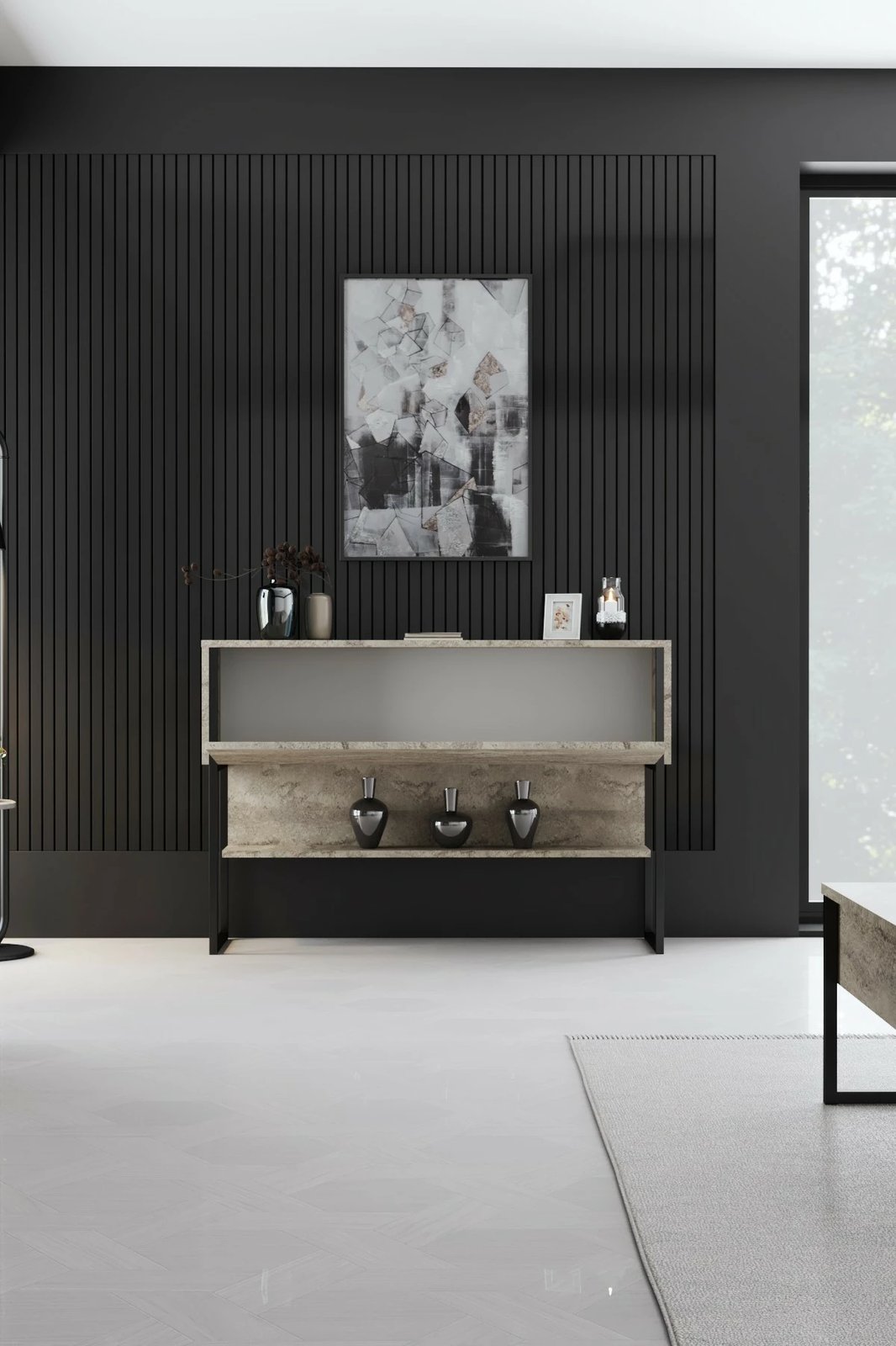 Komodë Hanah Home, Luxe, travertin, e zezë