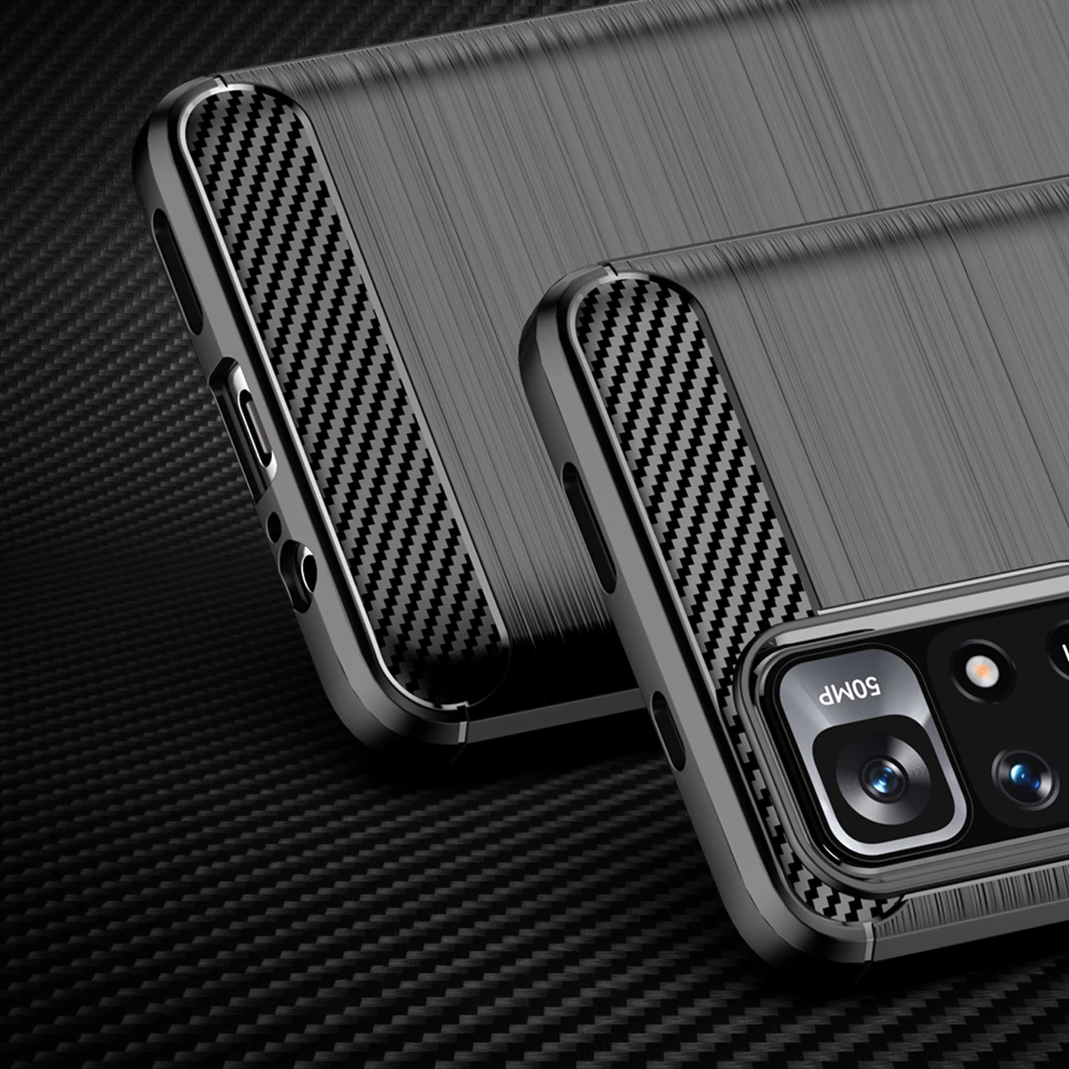 Mbështjellës Hurtel Carbon Case për Xiaomi Redmi Note 11, i zi