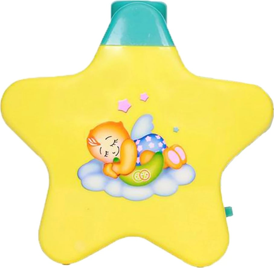 Projektor muzikor për bebe, BAYO, Starfish, 3 ninulla, projeksion yje dhe arush, 15x15 cm, e verdhë