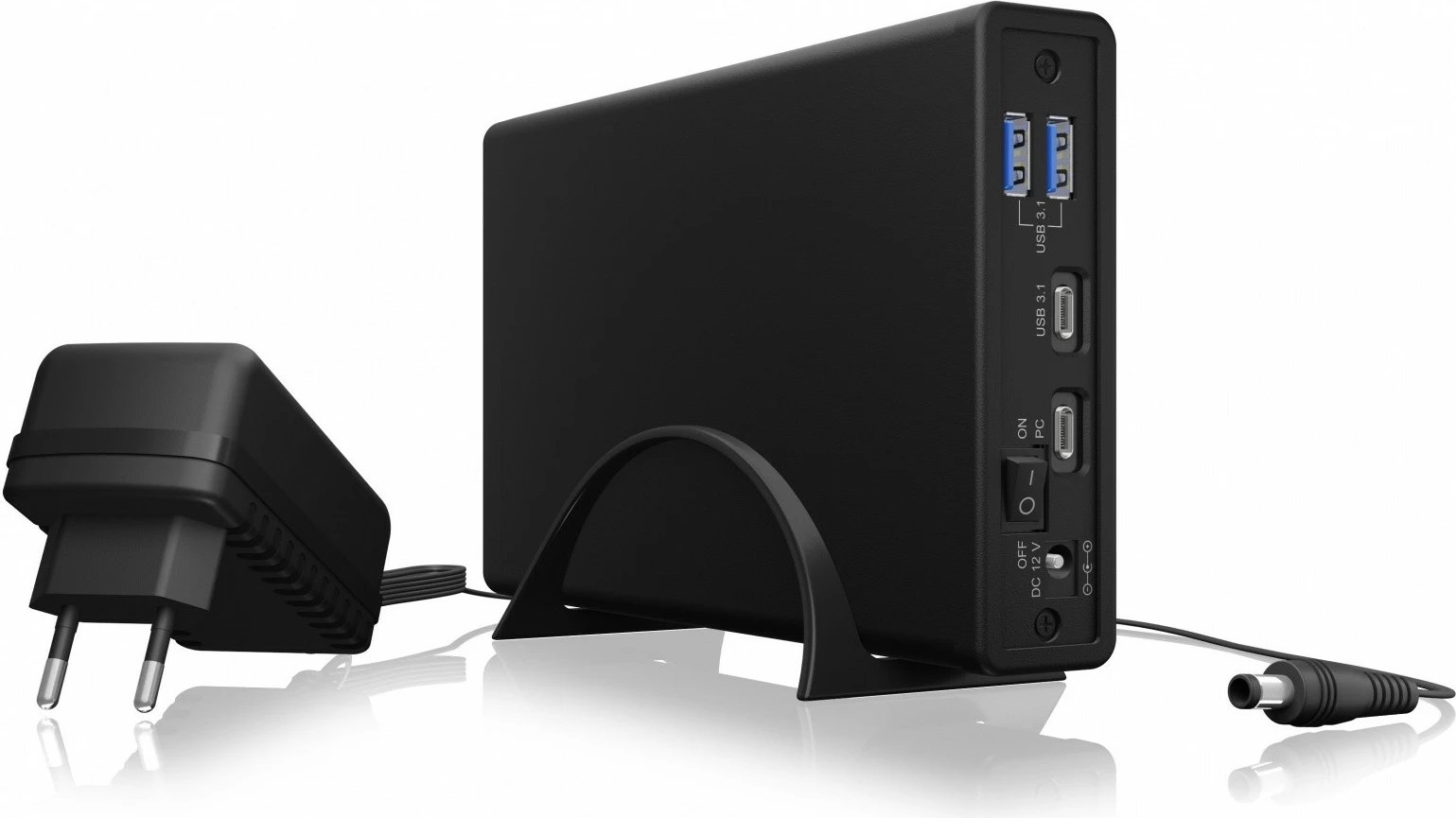 Kasë e jashtme IcyBox IB-382H-C31 për HDD/SSD 2.5"/3.5", HUB USB-C/USB-A, e zezë