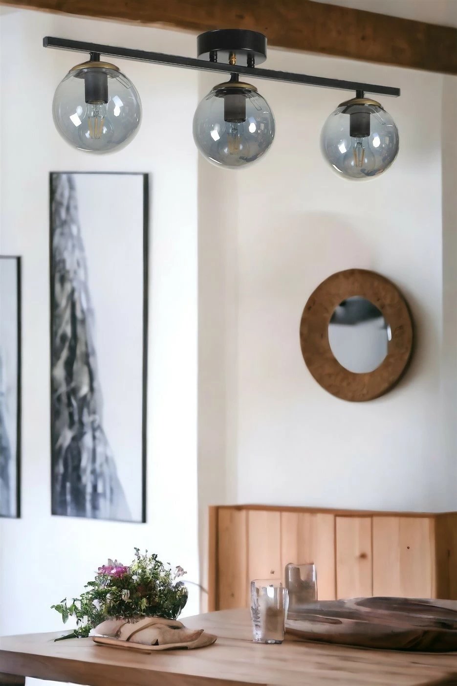 Llambë tavani Opviq, Yeni Can 3-sh, metal i zi, xham fume