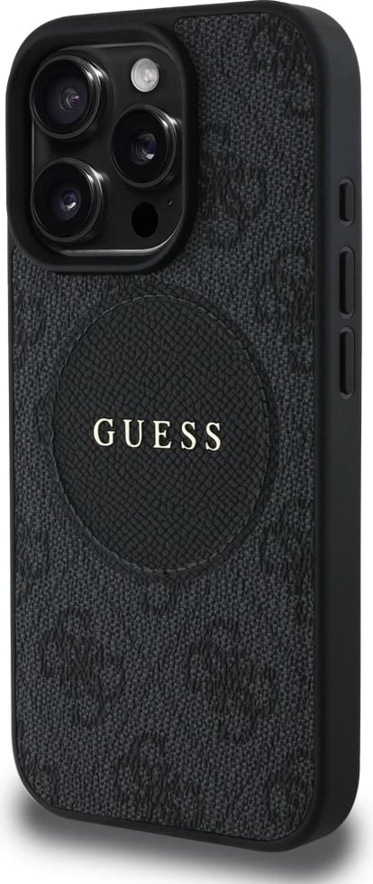 Mbështjellës Guess 4G Circle Classic Logo MagSafe për iPhone 16 Pro Max, zi