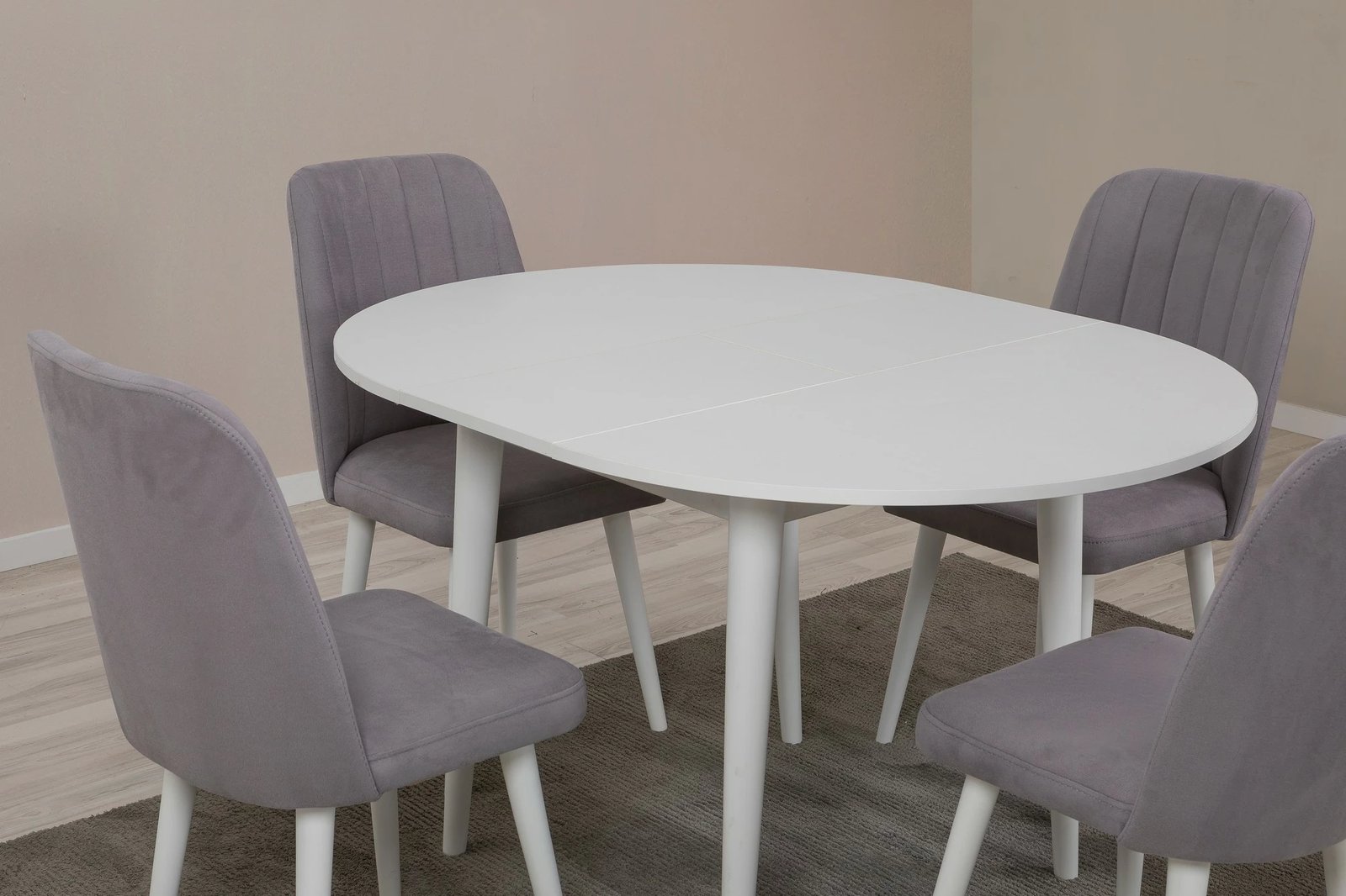 Tavolinë me karrige, zgjatshme, 5 copë, Skye Decor Vina 0701, e bardhë, gri