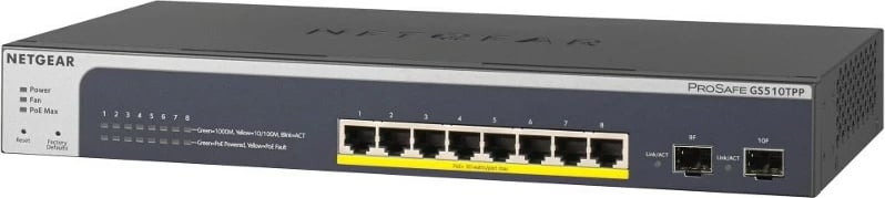 Switch Netgear GS510TPP-100EUS 8x Gigabit PoE+ 190W, 2x SFP, Smart Managed Pro, rack