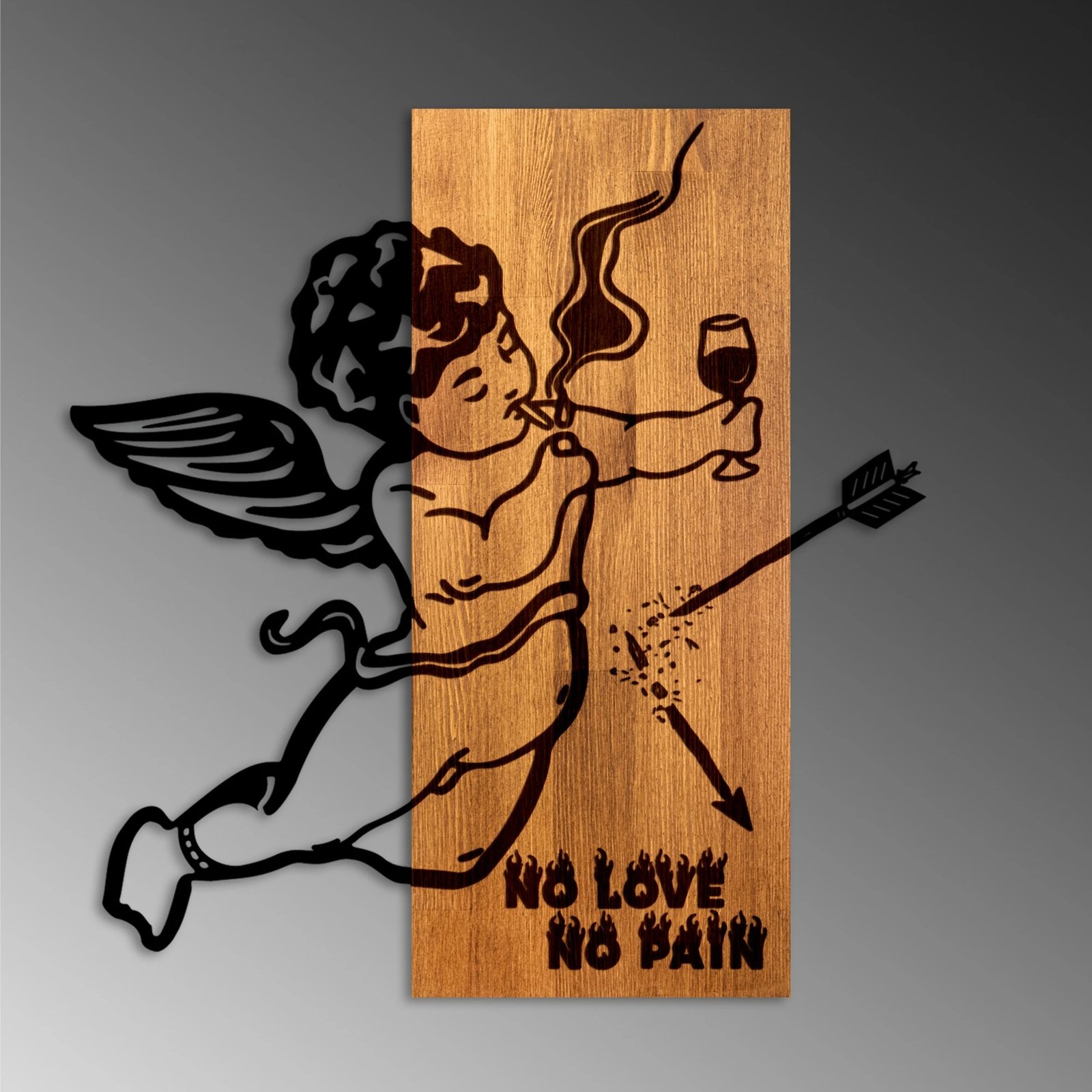 Aksesor dekorativ muri prej druri, Wallity, Wine & Eros, ngjyrë arre dhe e zezë