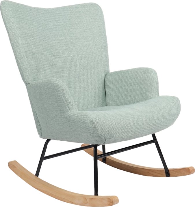 Karrige lëkundëse Jianna, stof mente, këmbë natyrale, 79x64x89cm