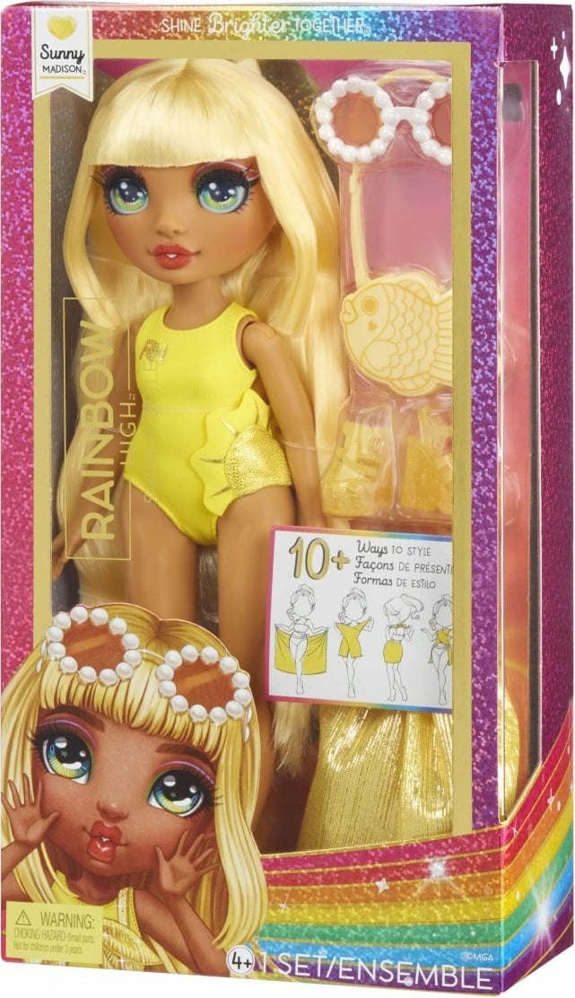 Kukull Rainbow High Swim Style Sunny Yellow me aksesorë, për vajza