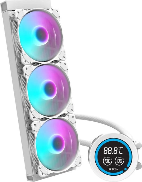 Ftohës me ujë për kompjuter Darkflash DN-D360, 360mm, ARGB, me ekran LCD, i bardhë