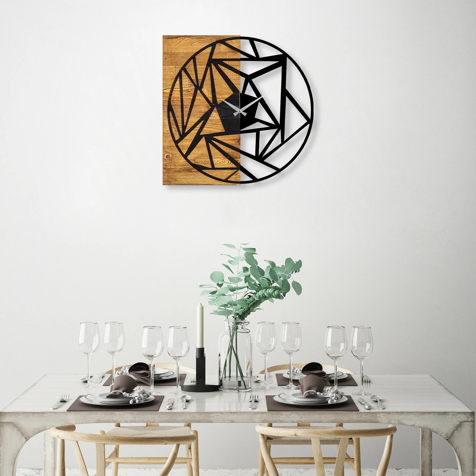 Orë muri dekorative prej druri Wallity, ngjyrë arre dhe e zezë, 60x3x58cm