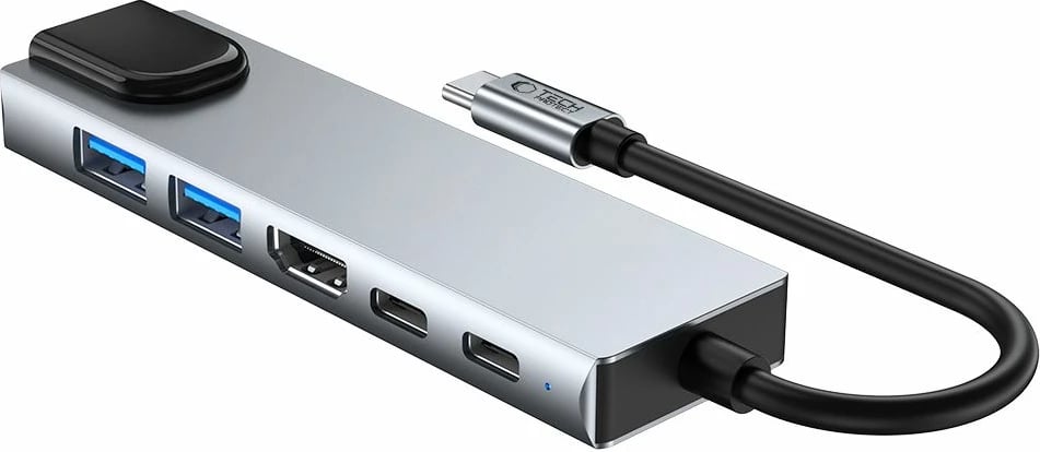 Adapter HUB Tech-Protect HB02 6in1, USB-C, USB 2.0, USB 3.0, HDMI 4K, RJ45, PD 100W, Gri