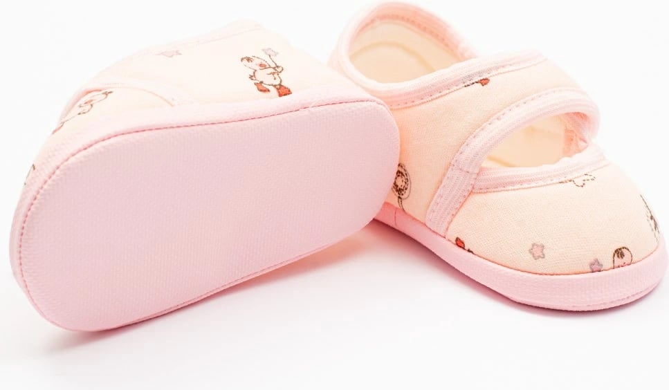 papuça bebe New Baby 0-3 muaj me shirit ngjitës 100% pambuk shollë PVC pa BPA rozë