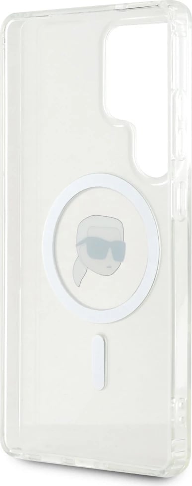 Mbështjellës Karl Lagerfeld Button Karl Head Printed Logo MagSafe për Samsung Galaxy S25 Ultra, Bardhë