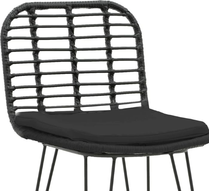 Karrige për bar Naoki, jastëk PE, ngjyrë e zezë, këmbë metalike, 46x56x110cm