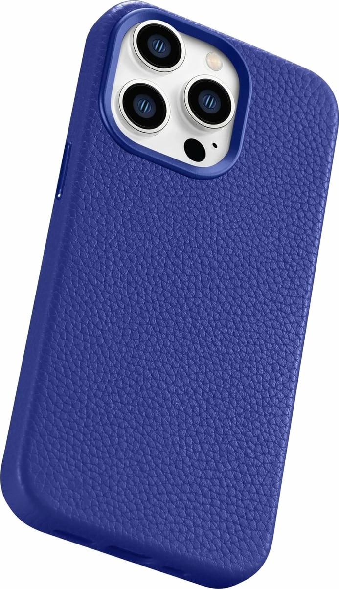 Mbështjellës iCarer Litchi Premium për iPhone 14 Pro, lëkurë natyrale, MagSafe, kaltër e errët