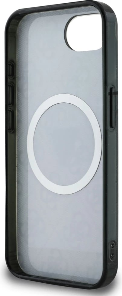 Mbështjellës Guess IML Metal Glitter 4G Circle Triangle MagSafe për iPhone 16e, i zi