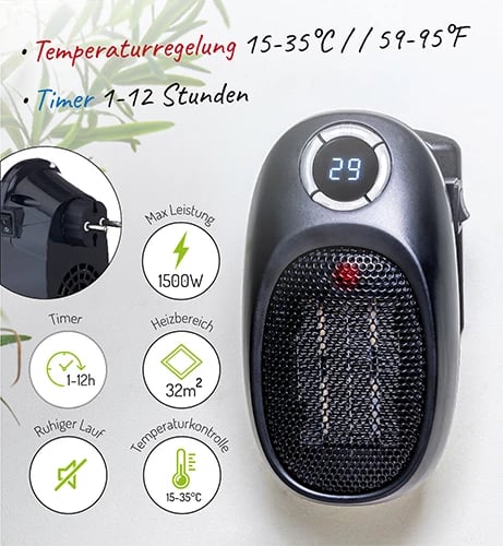 Ngrohës portativ, Adler, AD 7726 Thermofan Easy Heater, 1500W, timer 1-12h, kontroll temperature 15-35°C, element qeramik, i zi