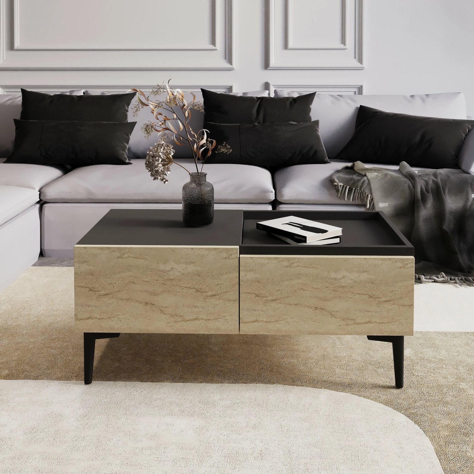 Tavolinë kafeje Skye Decor, Mia, travertin, antracit